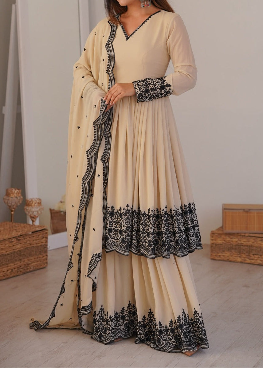Premium Faux Georgette Embroidery Thread Detailing Sharara Set