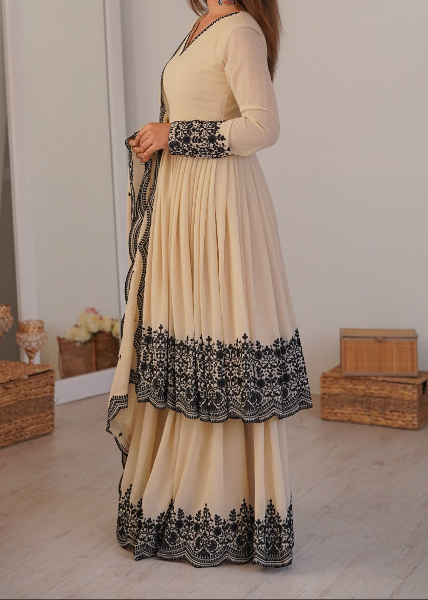 Premium Faux Georgette Embroidery Thread Detailing Sharara Set