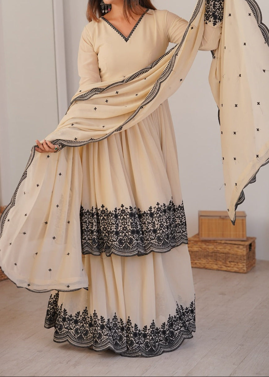 Premium Faux Georgette Embroidery Thread Detailing Sharara Set