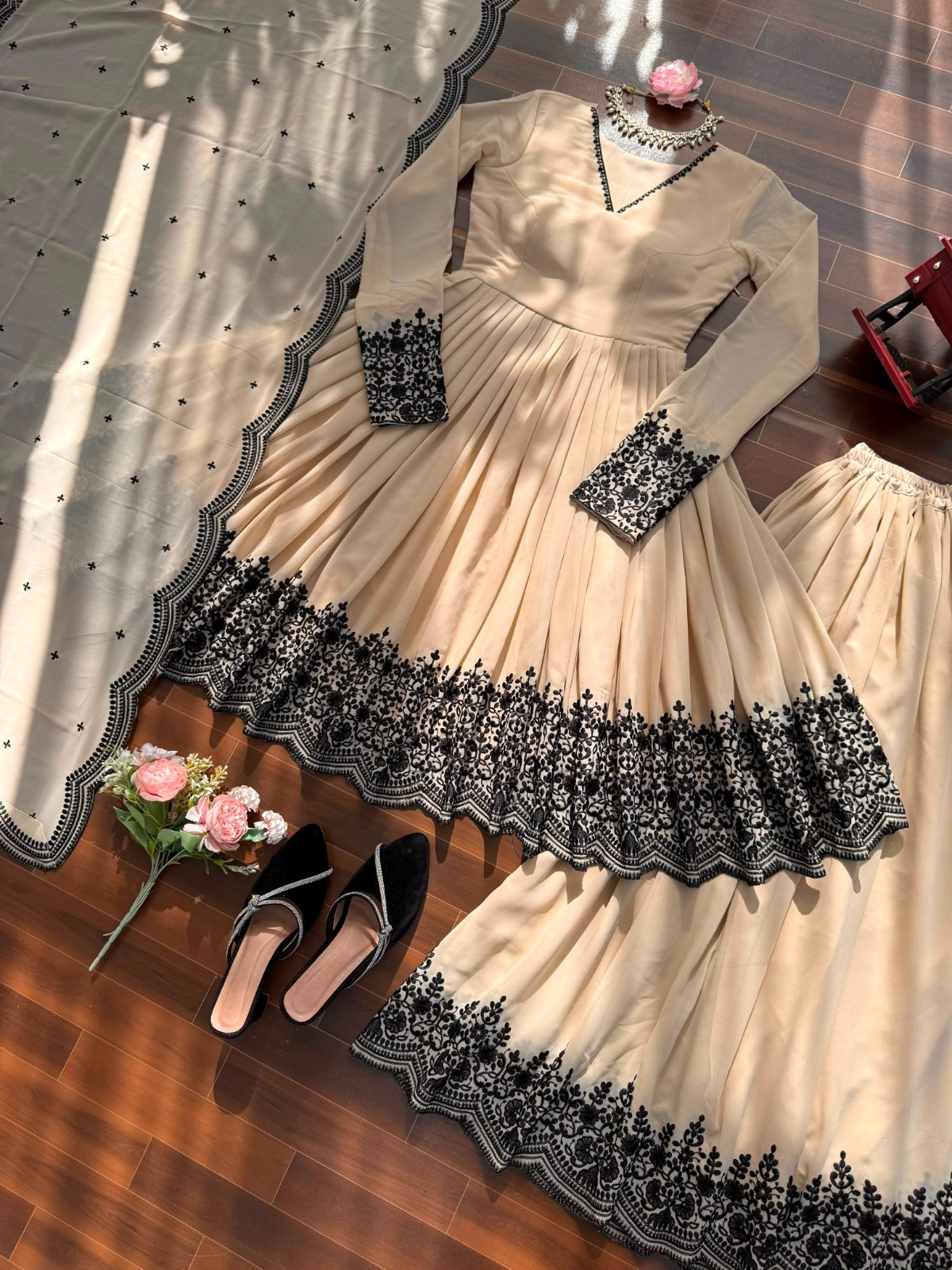 Premium Faux Georgette Embroidery Thread Detailing Sharara Set