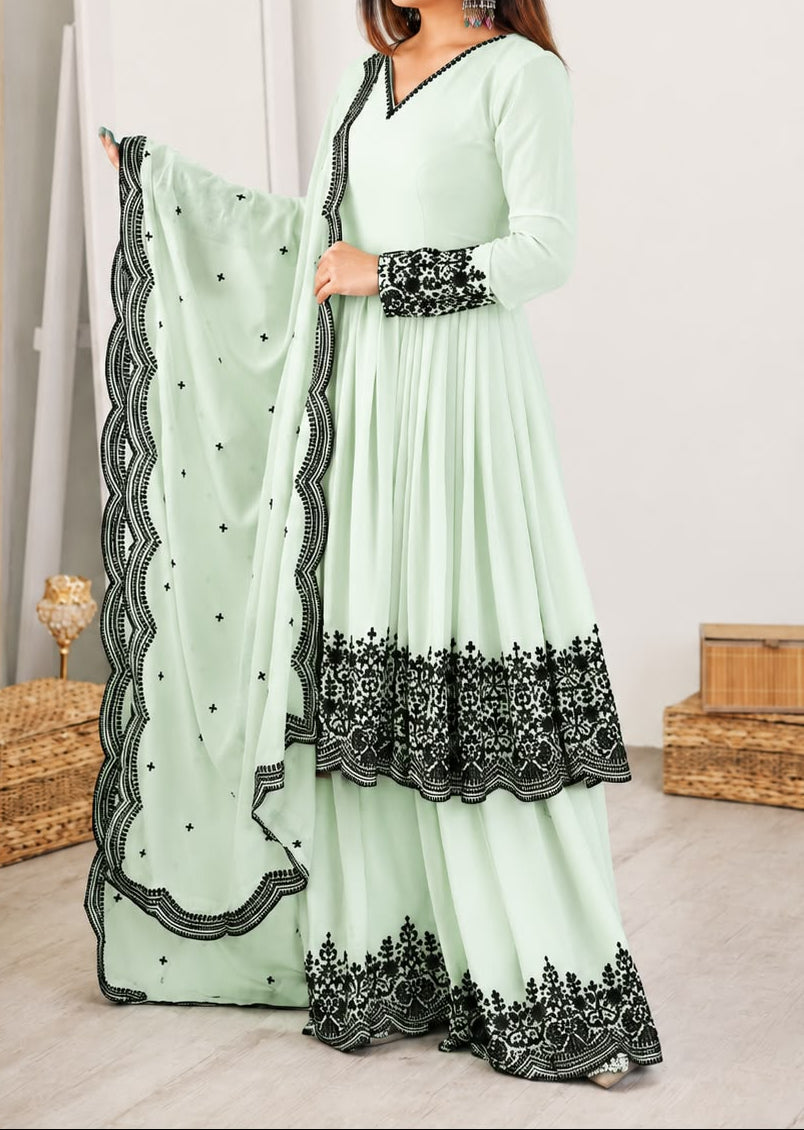 Premium Faux Georgette Embroidery Thread Detailing Sharara Set