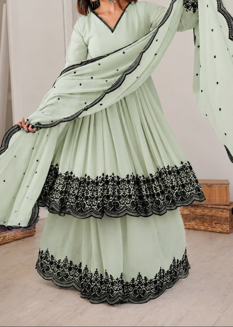 Premium Faux Georgette Embroidery Thread Detailing Sharara Set