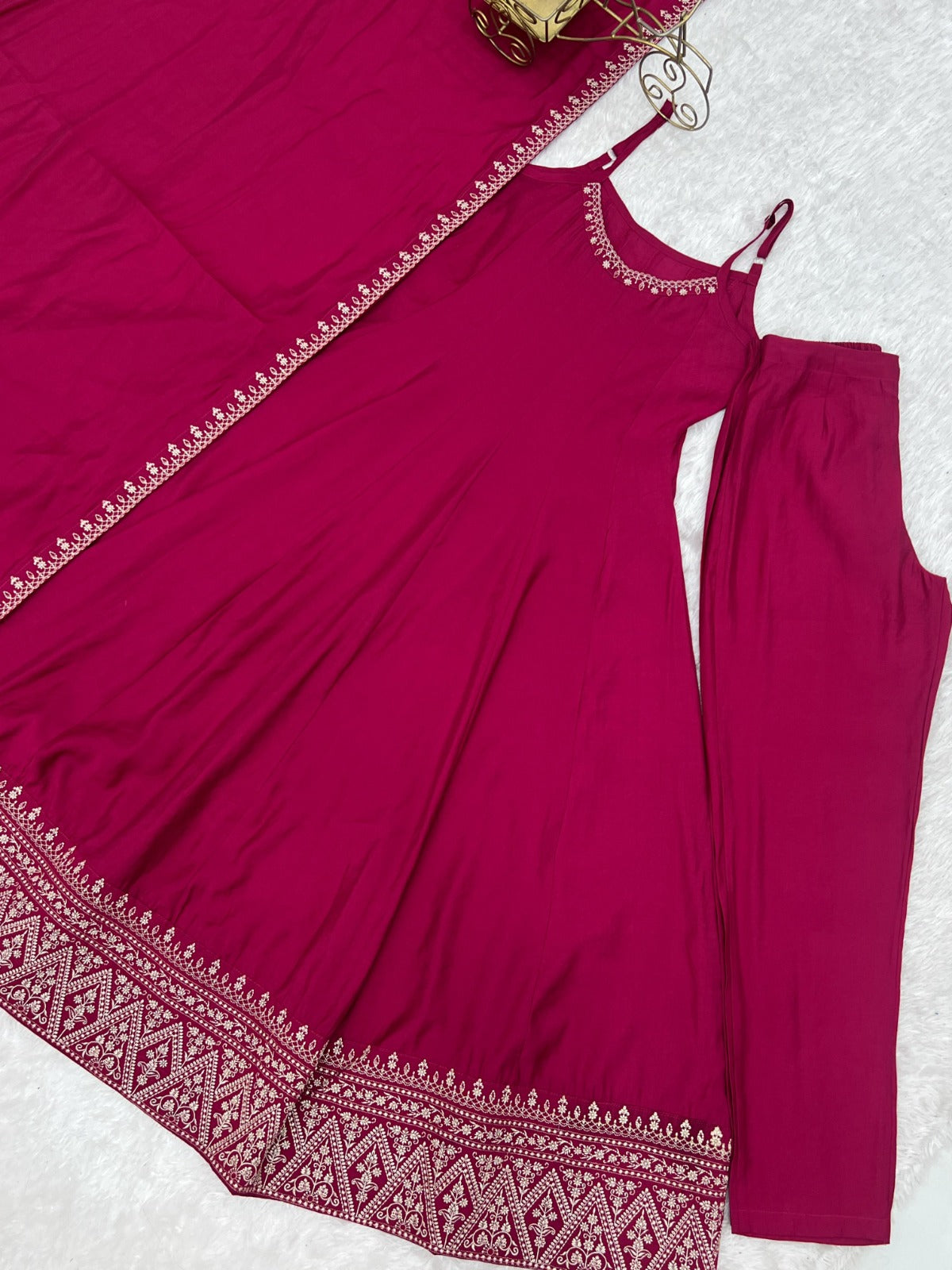 Yoke Style Roman Silk Chanderi Embroidery Thread Work Anarkali Suit