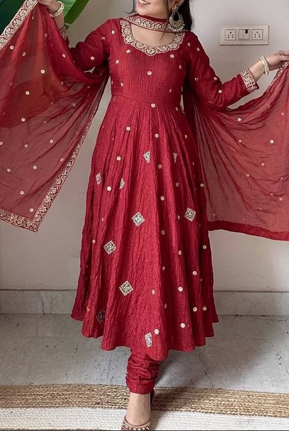 Wedding & Party Wear Embroidered Sequence Work Anarkali Suit Set