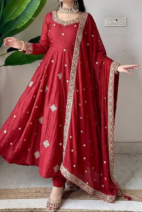 Wedding & Party Wear Embroidered Sequence Work Anarkali Suit Set