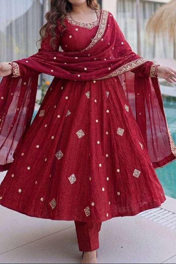 Wedding & Party Wear Embroidered Sequence Work Anarkali Suit Set