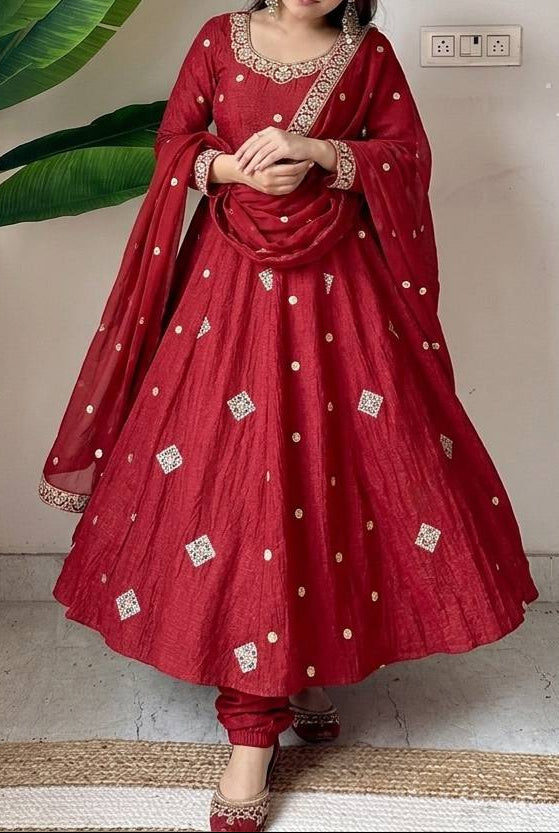 Wedding & Party Wear Embroidered Sequence Work Anarkali Suit Set