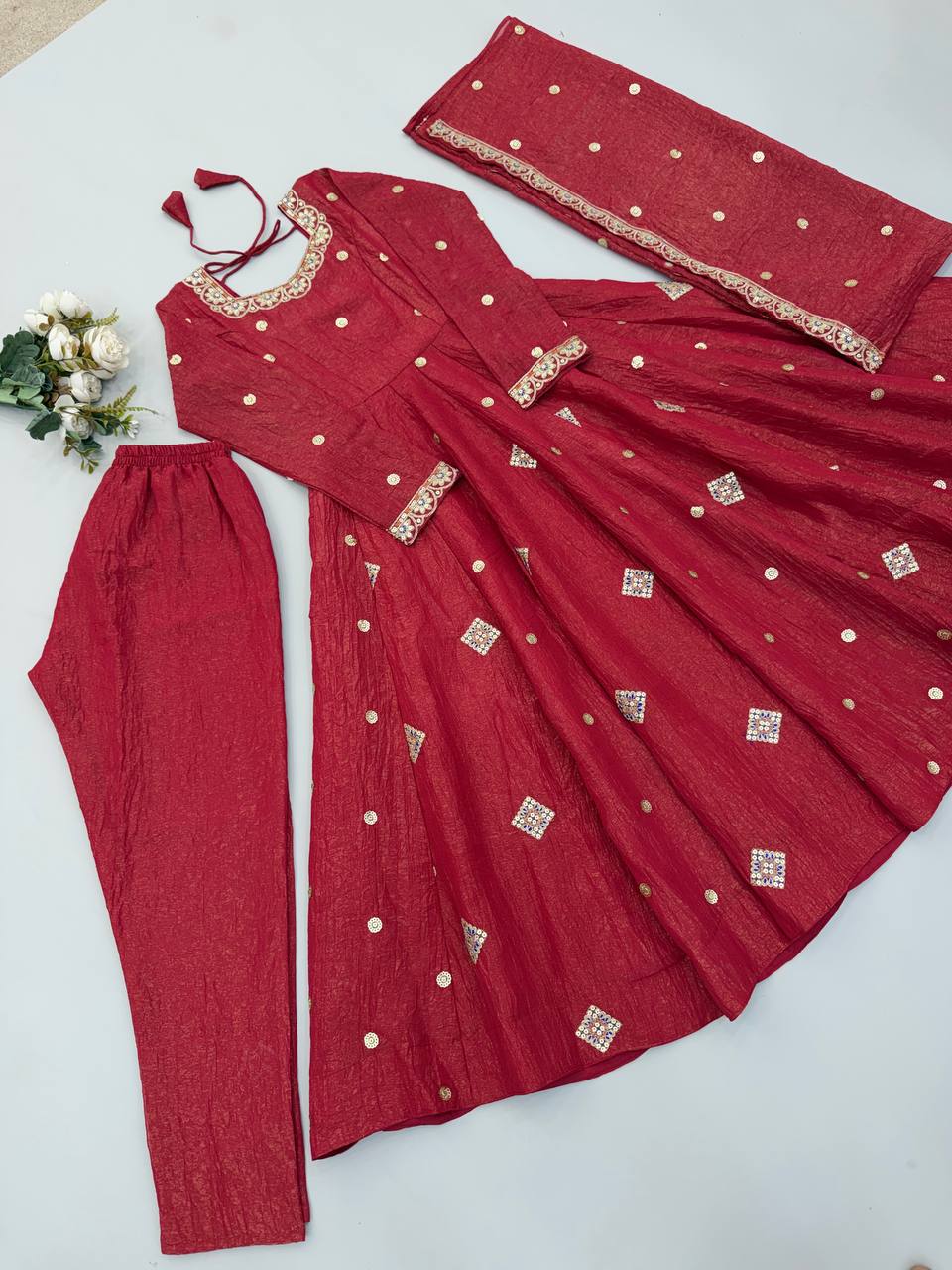 Wedding & Party Wear Embroidered Sequence Work Anarkali Suit Set
