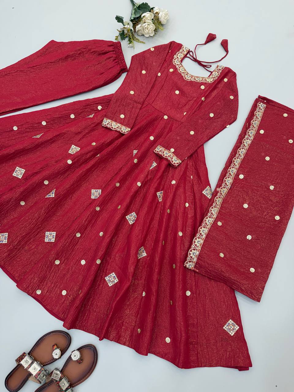 Wedding & Party Wear Embroidered Sequence Work Anarkali Suit Set