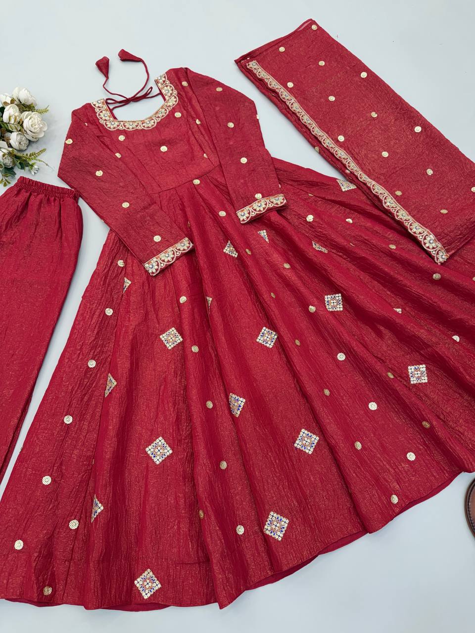 Wedding & Party Wear Embroidered Sequence Work Anarkali Suit Set