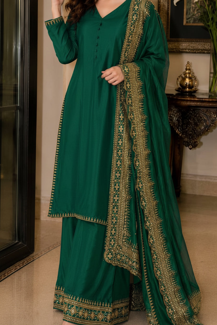Designer Party Wear Top and Palazzo. With Fancy Duppata and Embroidery Sequences Work