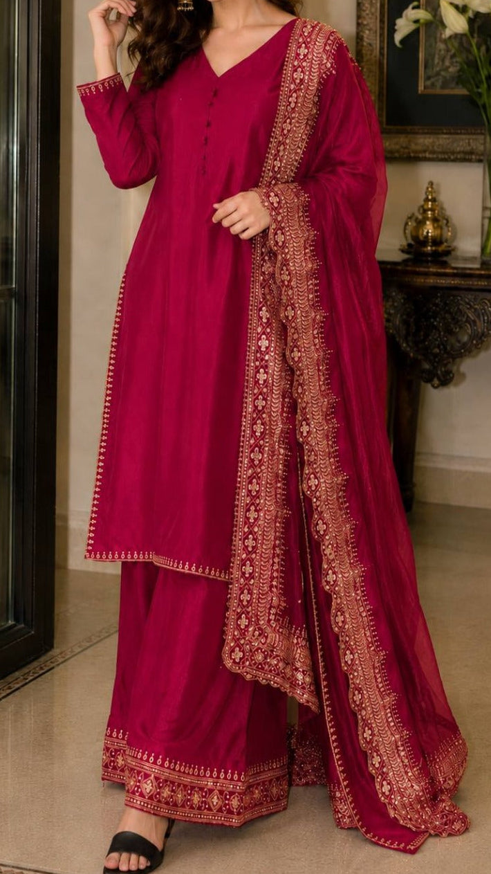 Designer Party Wear Top and Palazzo. With Fancy Duppata and Embroidery Sequences Work