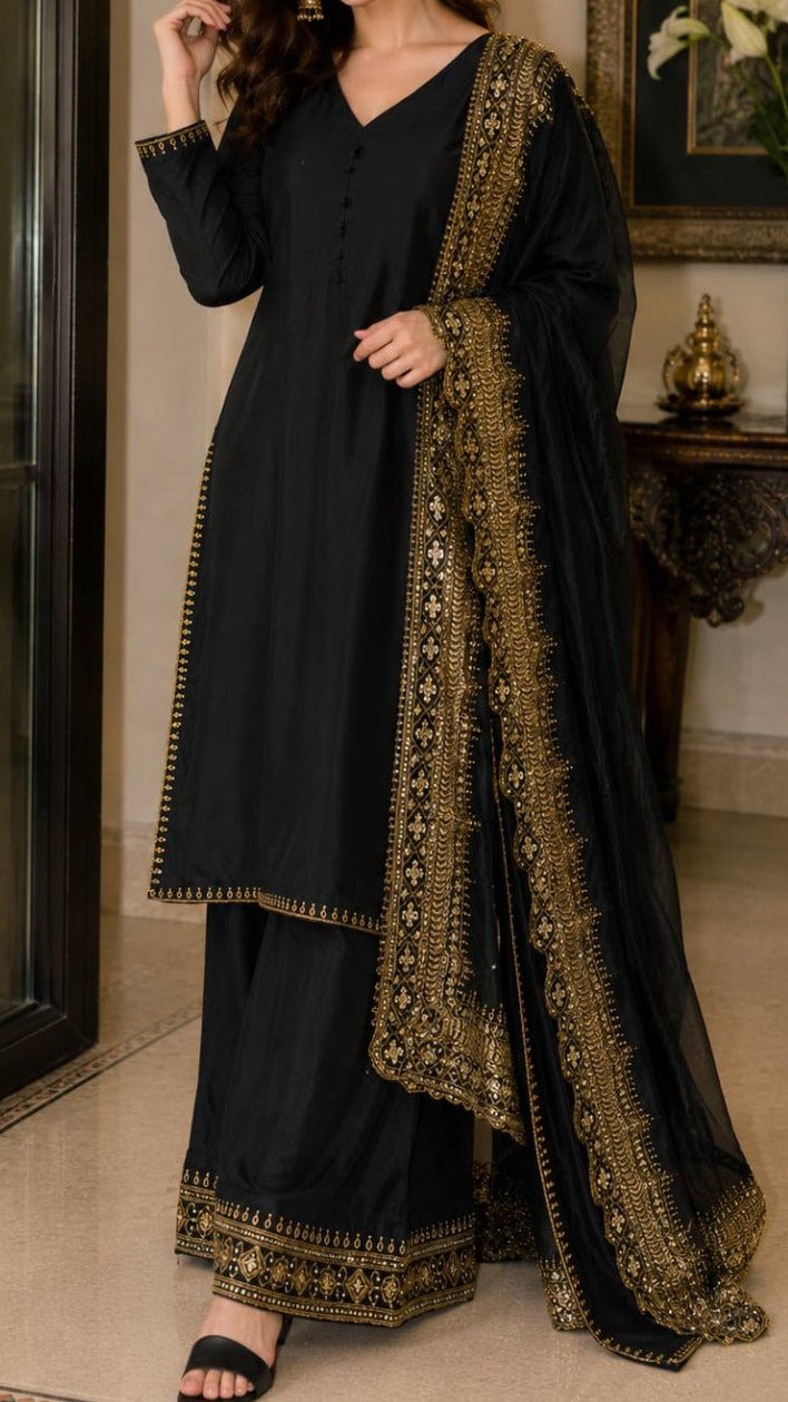 Designer Party Wear Top and Palazzo. With Fancy Duppata and Embroidery Sequences Work