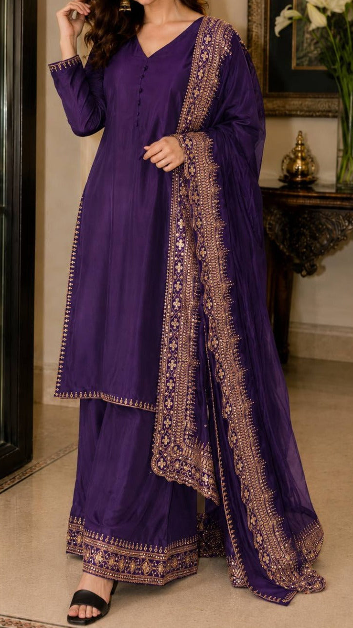 Designer Party Wear Top and Palazzo. With Fancy Duppata and Embroidery Sequences Work