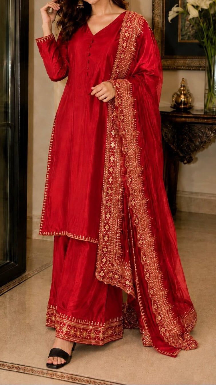 Designer Party Wear Top and Palazzo. With Fancy Duppata and Embroidery Sequences Work