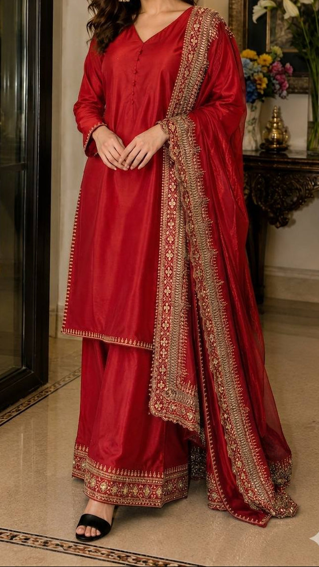 Designer Party Wear Top and Palazzo. With Fancy Duppata and Embroidery Sequences Work