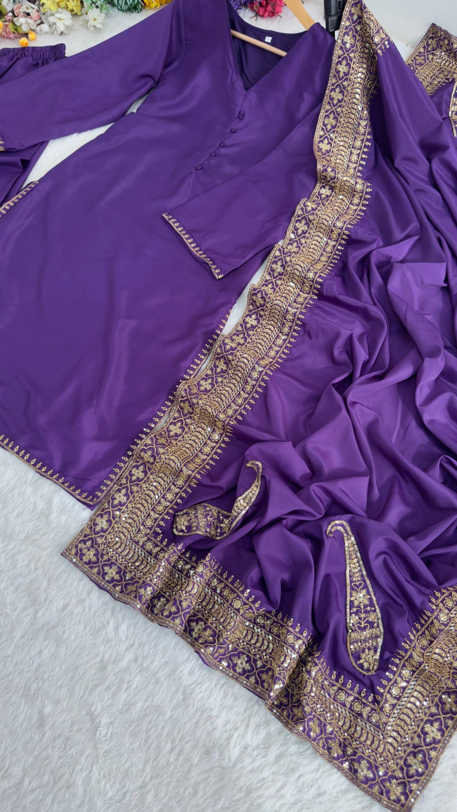 Designer Party Wear Top and Palazzo. With Fancy Duppata and Embroidery Sequences Work