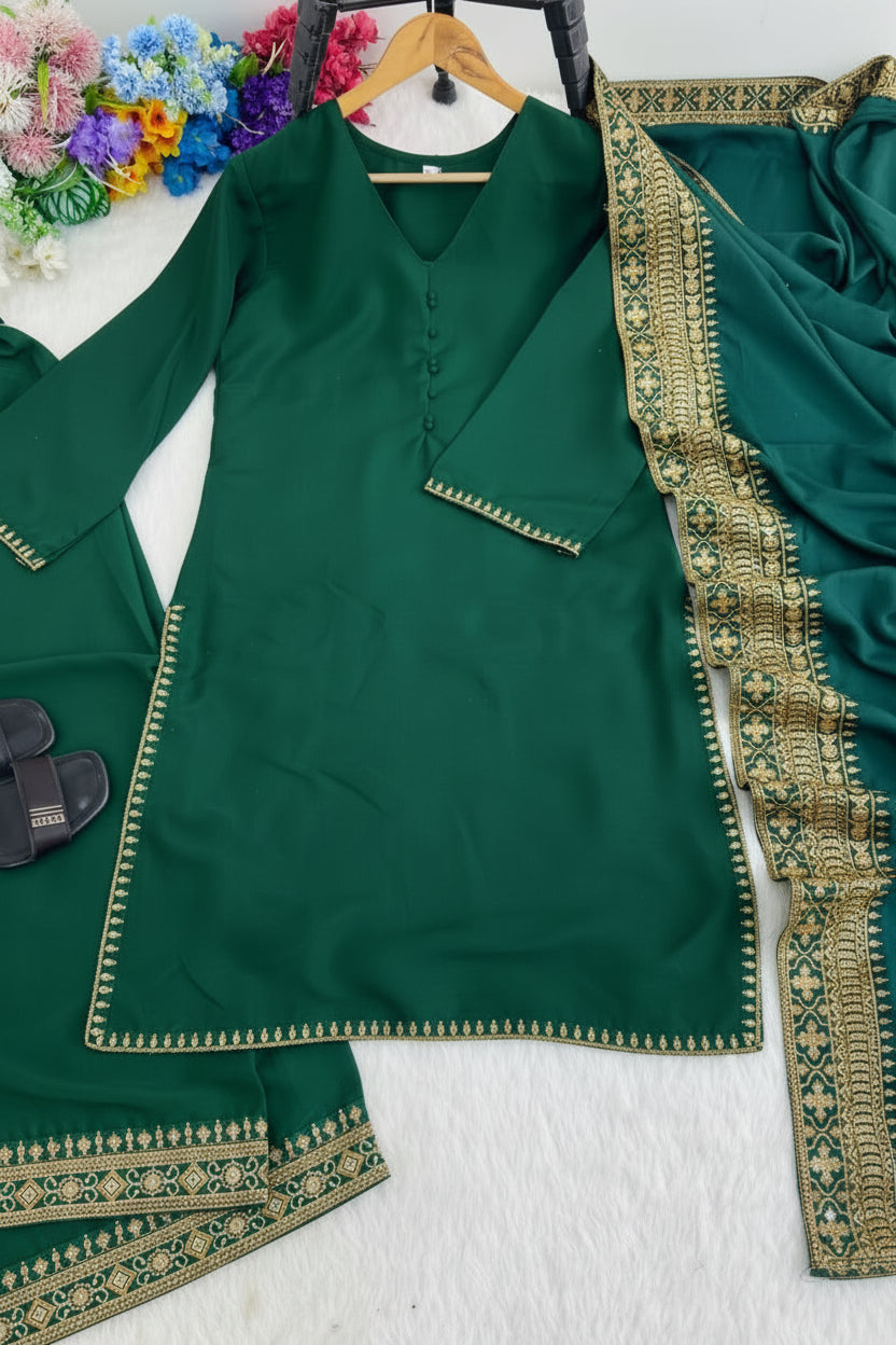 Designer Party Wear Top and Palazzo. With Fancy Duppata and Embroidery Sequences Work