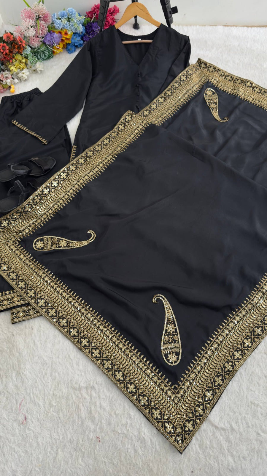 Designer Party Wear Top and Palazzo. With Fancy Duppata and Embroidery Sequences Work