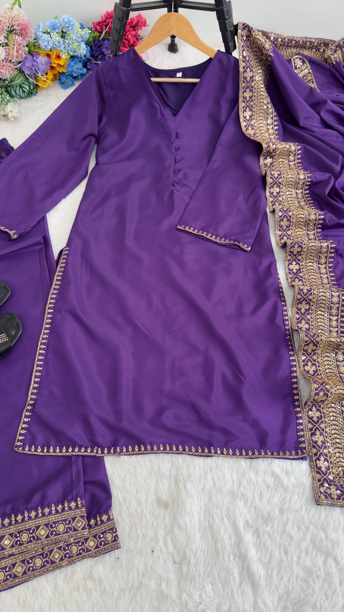 Designer Party Wear Top and Palazzo. With Fancy Duppata and Embroidery Sequences Work