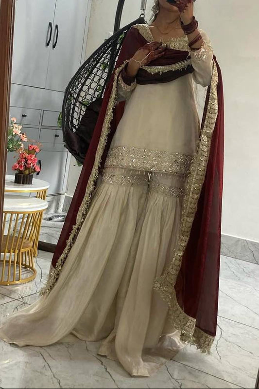 Designer Premium Chinon Sequence & Embroidery Work Gharara Set
