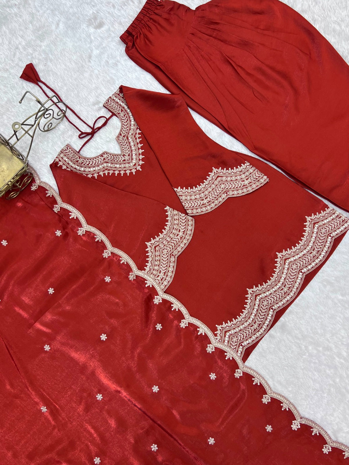 Designer Roman Silk Farshi Salwar Set With Sequence & Zari Work