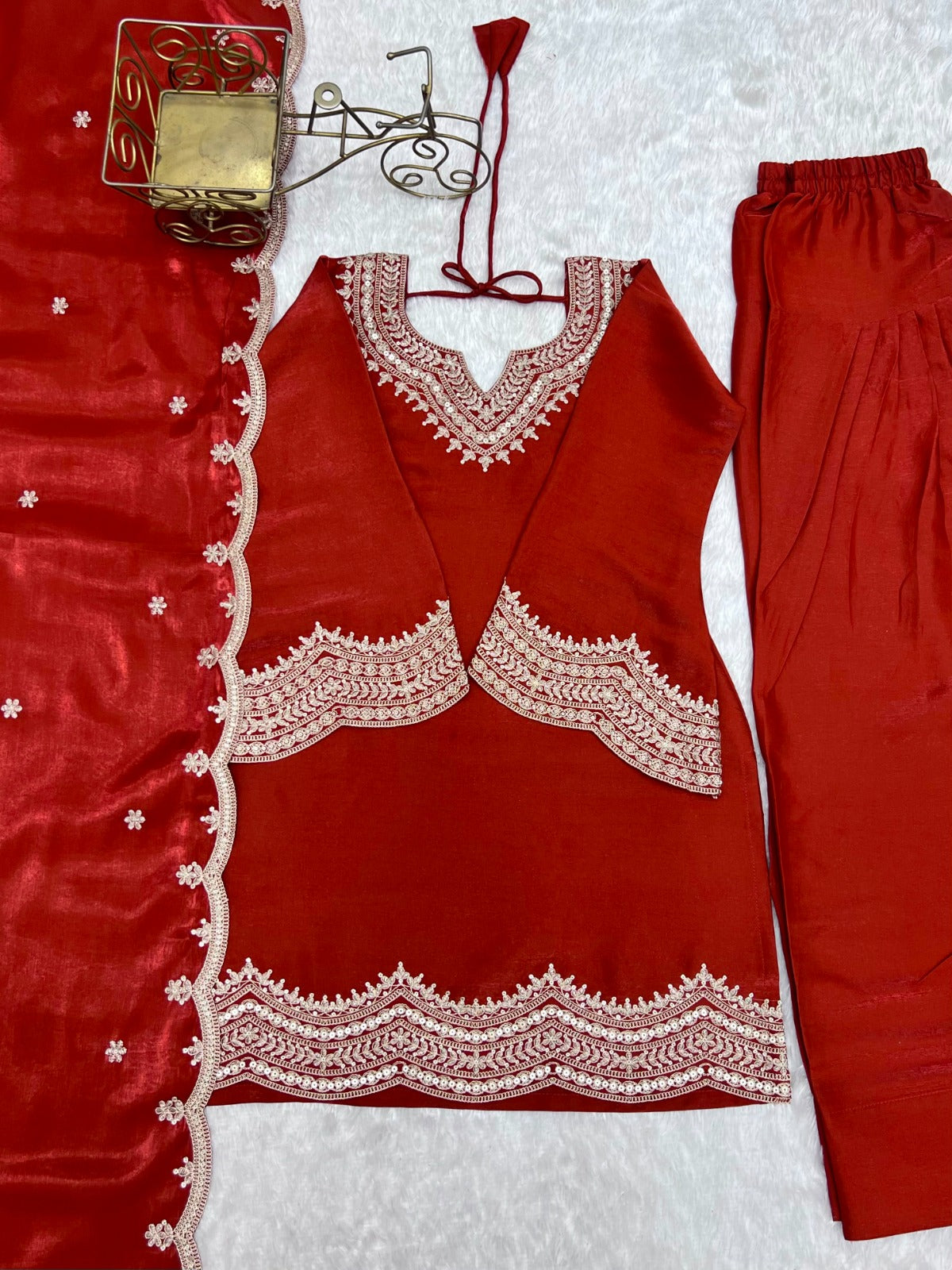 Designer Roman Silk Farshi Salwar Set With Sequence & Zari Work