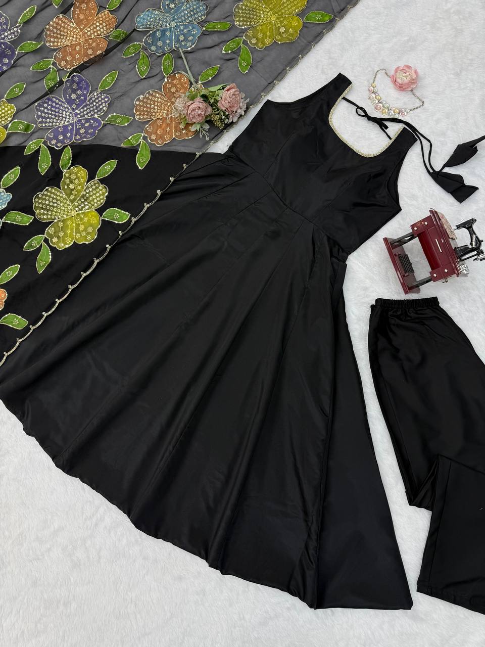 Elegant Ethnic Wear Black Color Anarkali Suit With Designer Dupatta