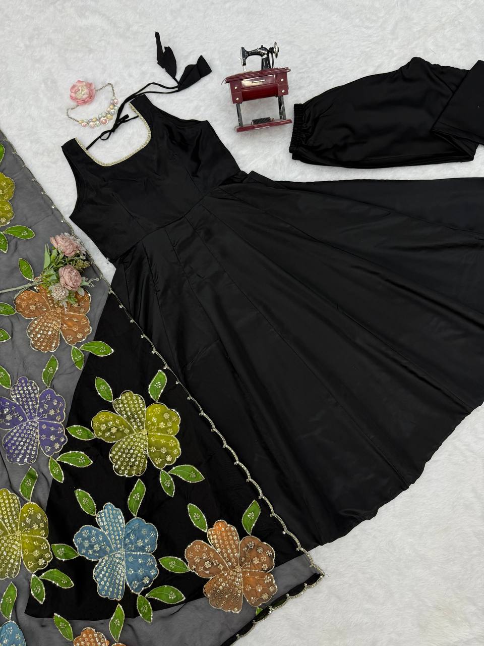 Elegant Ethnic Wear Black Color Anarkali Suit With Designer Dupatta