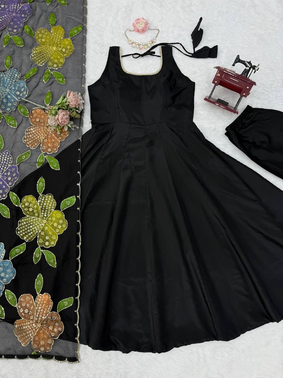 Elegant Ethnic Wear Black Color Anarkali Suit With Designer Dupatta