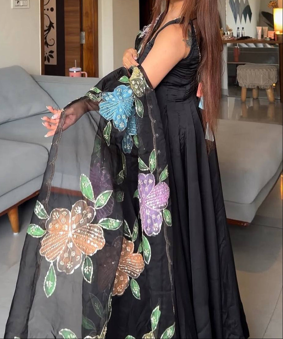 Elegant Ethnic Wear Black Color Anarkali Suit With Designer Dupatta