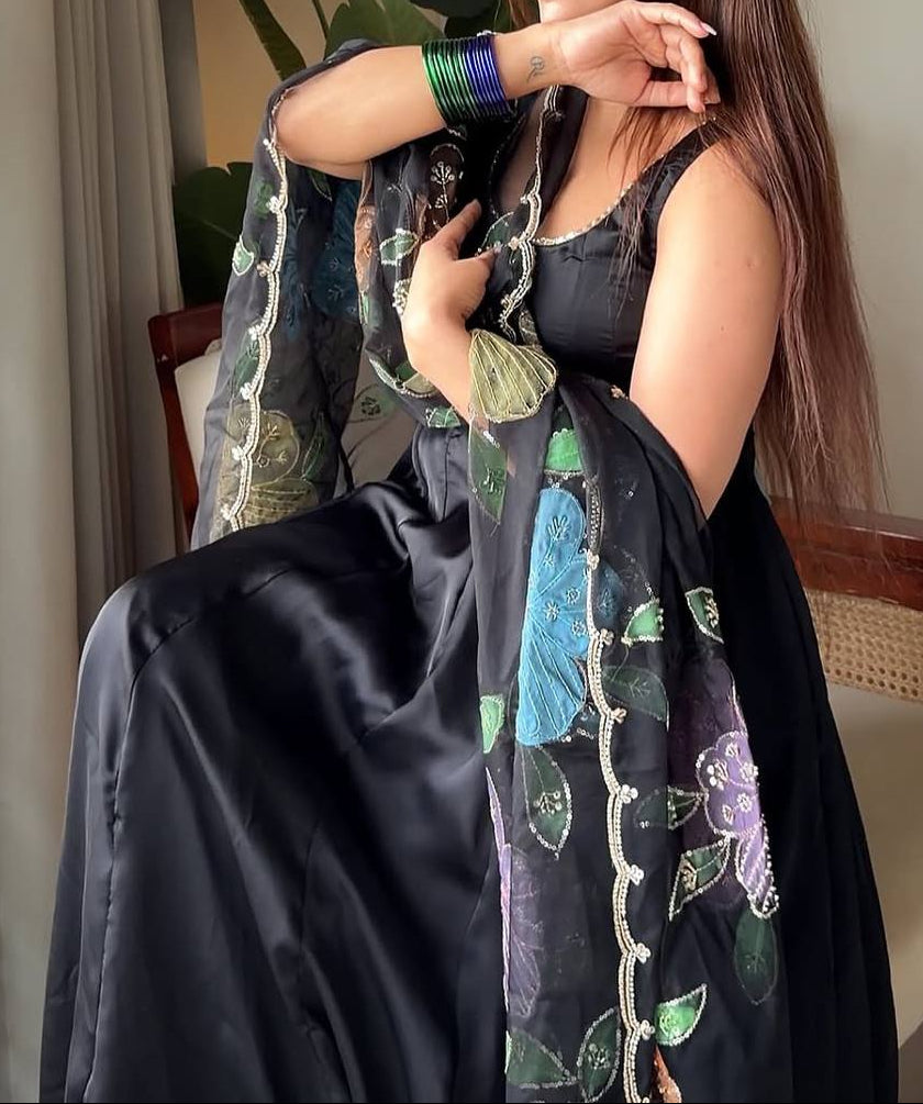 Elegant Ethnic Wear Black Color Anarkali Suit With Designer Dupatta