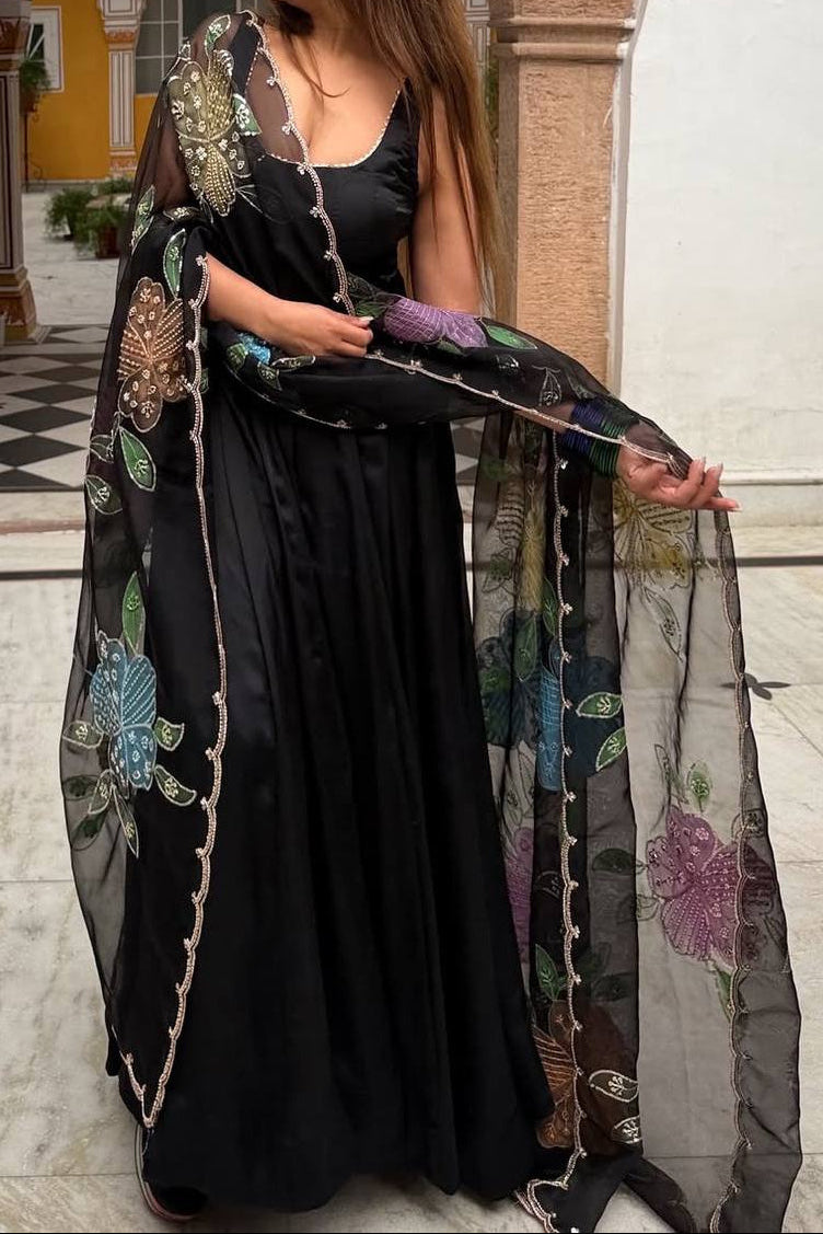 Elegant Ethnic Wear Black Color Anarkali Suit With Designer Dupatta