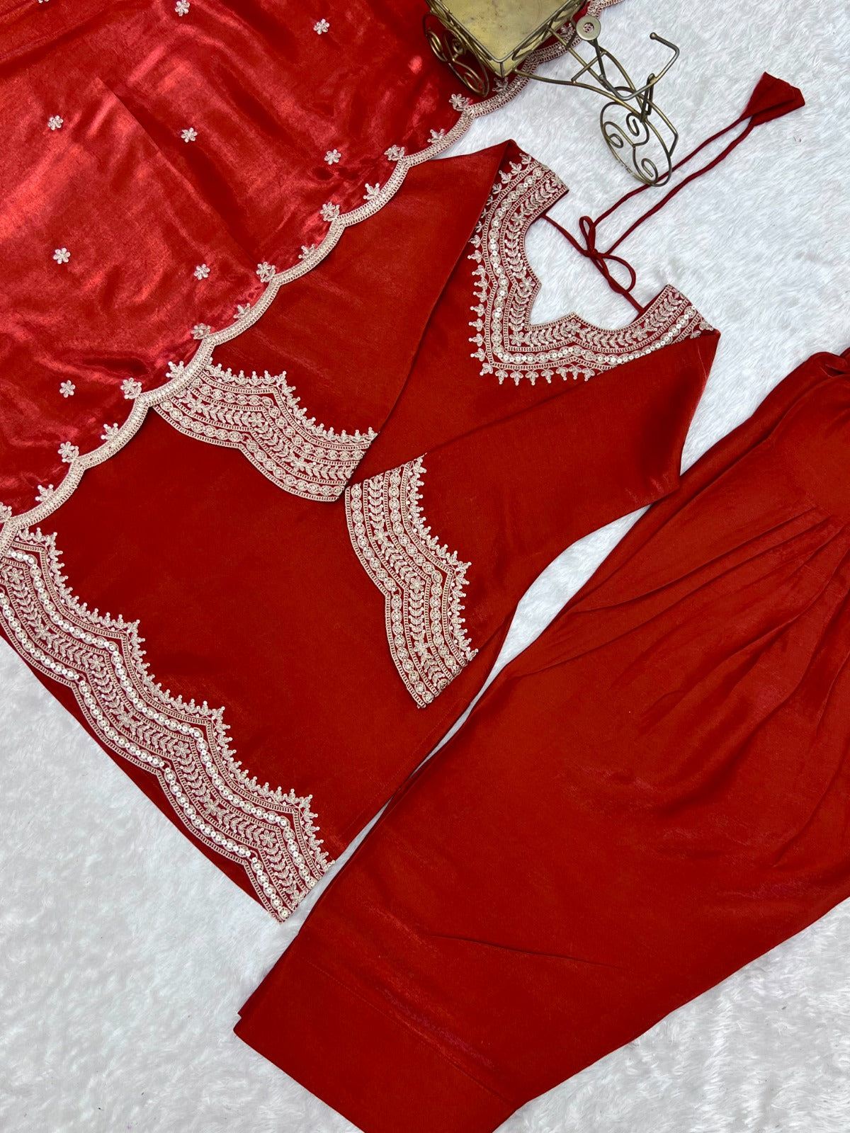 Designer Roman Silk Farshi Salwar Set With Sequence & Zari Work