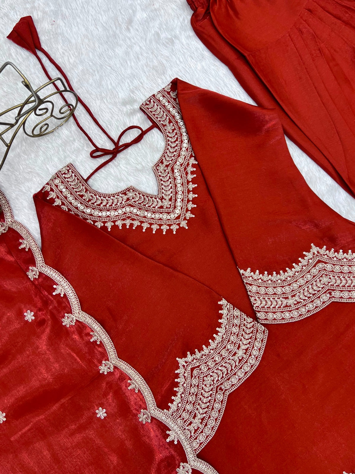 Designer Roman Silk Farshi Salwar Set With Sequence & Zari Work