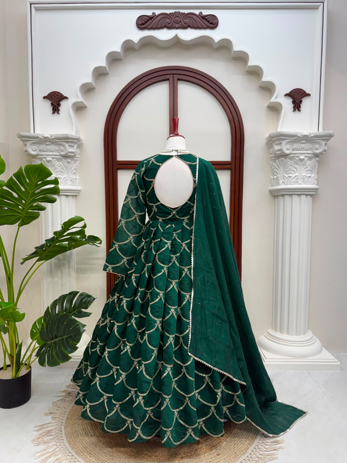 Mul Chanderi Anarkali with Thread & Sequence Work with lace piping border work
