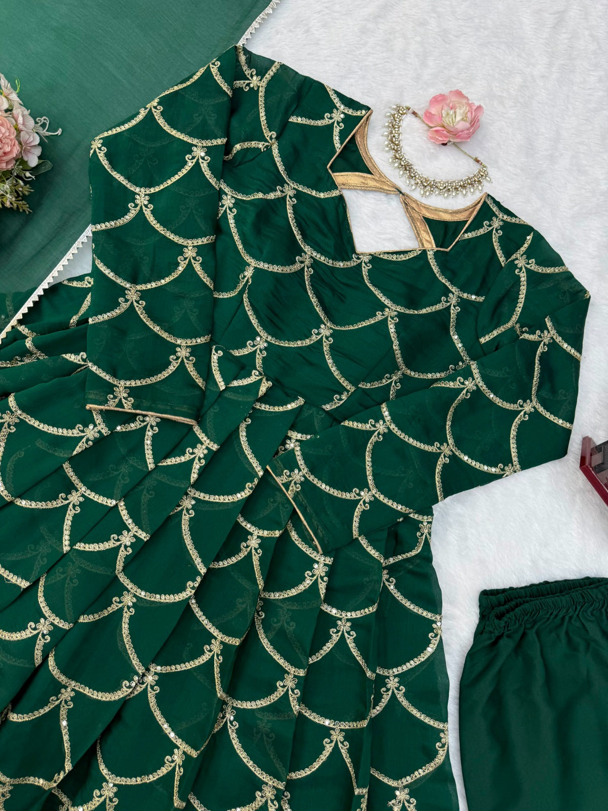 Mul Chanderi Anarkali with Thread & Sequence Work with lace piping border work