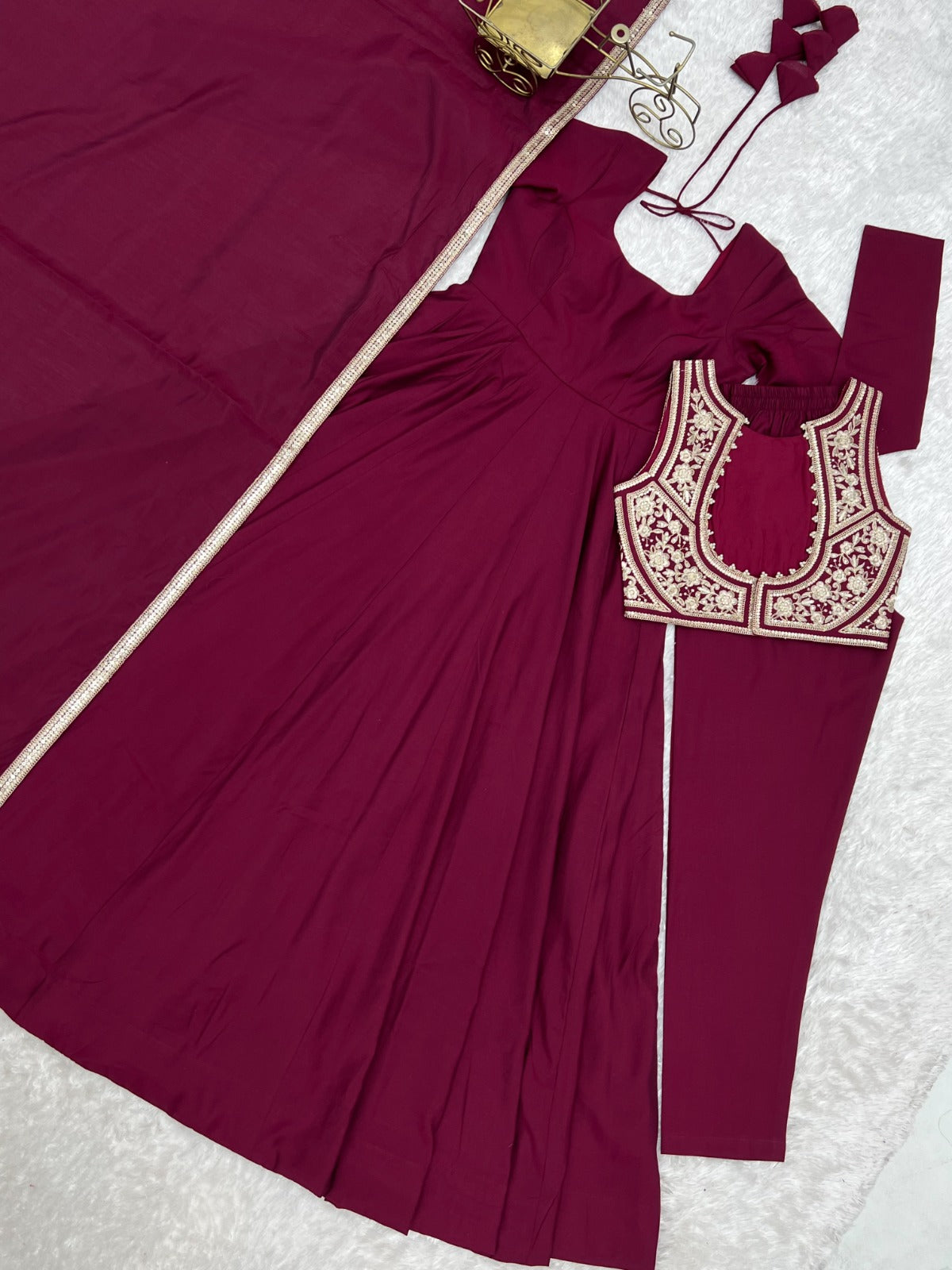 Maroon Color Anarkali Gown With Fancy Jacket With 5.5 MTR Huge Flair