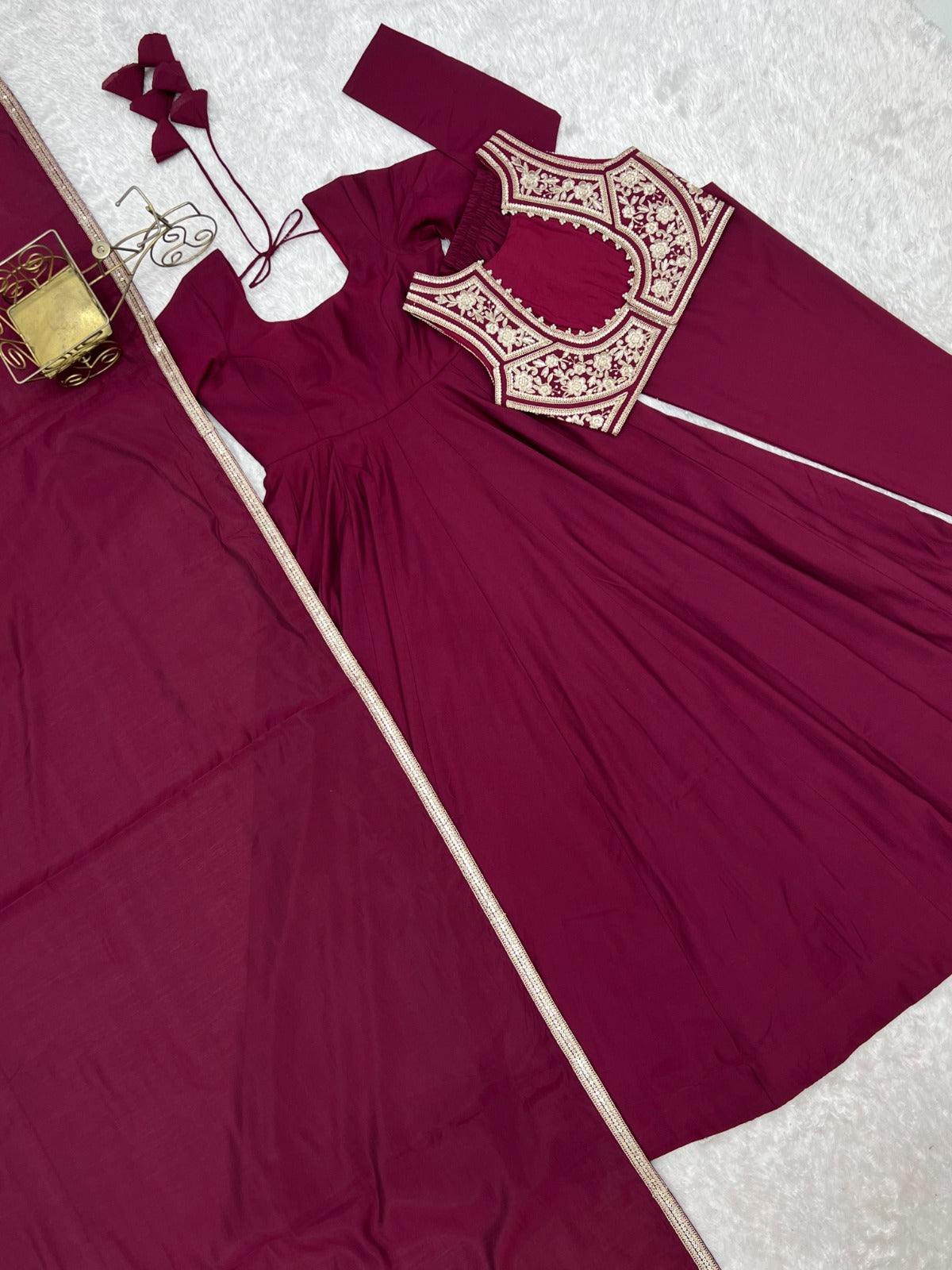 Maroon Color Anarkali Gown With Fancy Jacket With 5.5 MTR Huge Flair