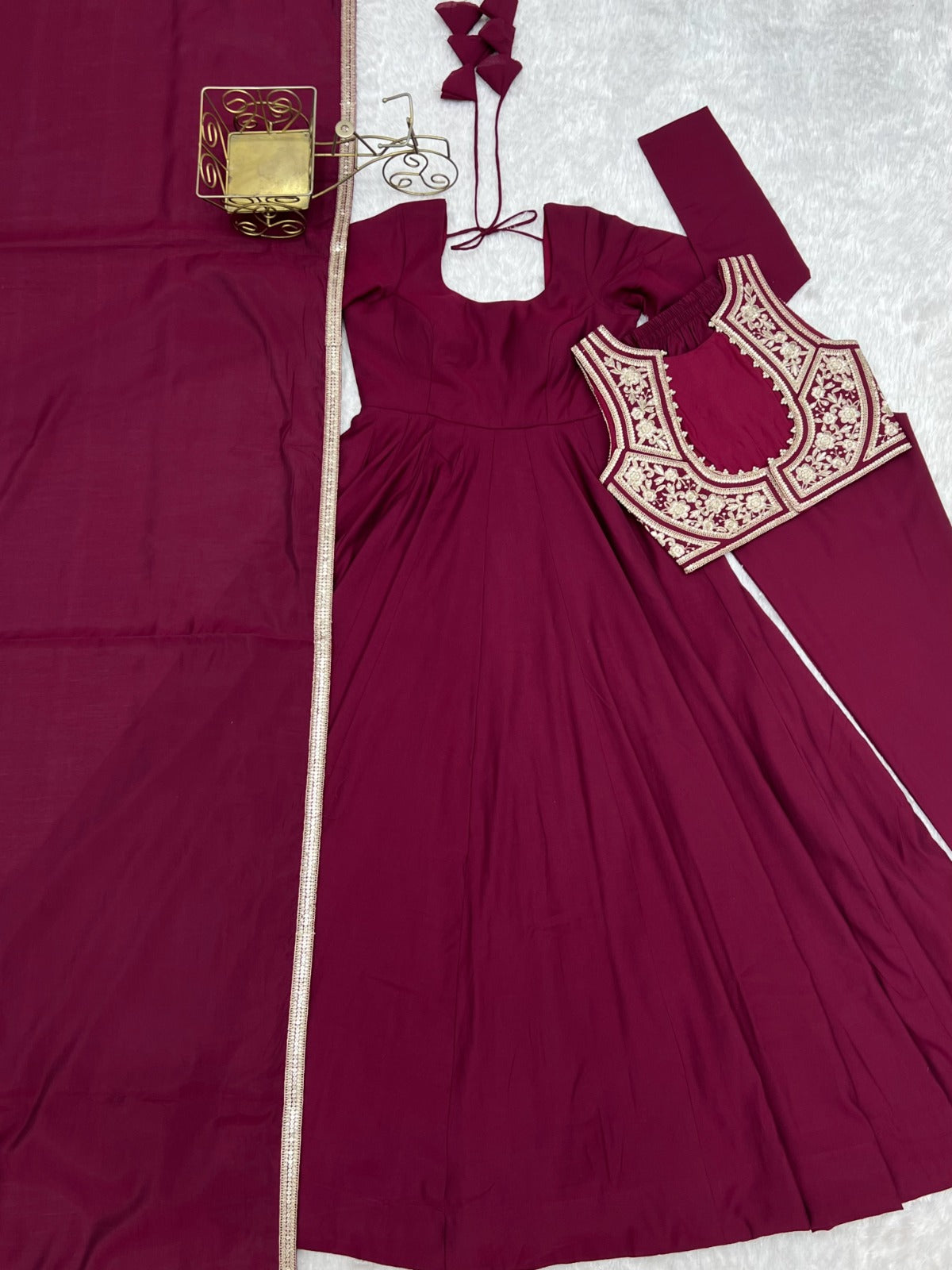 Maroon Color Anarkali Gown With Fancy Jacket With 5.5 MTR Huge Flair
