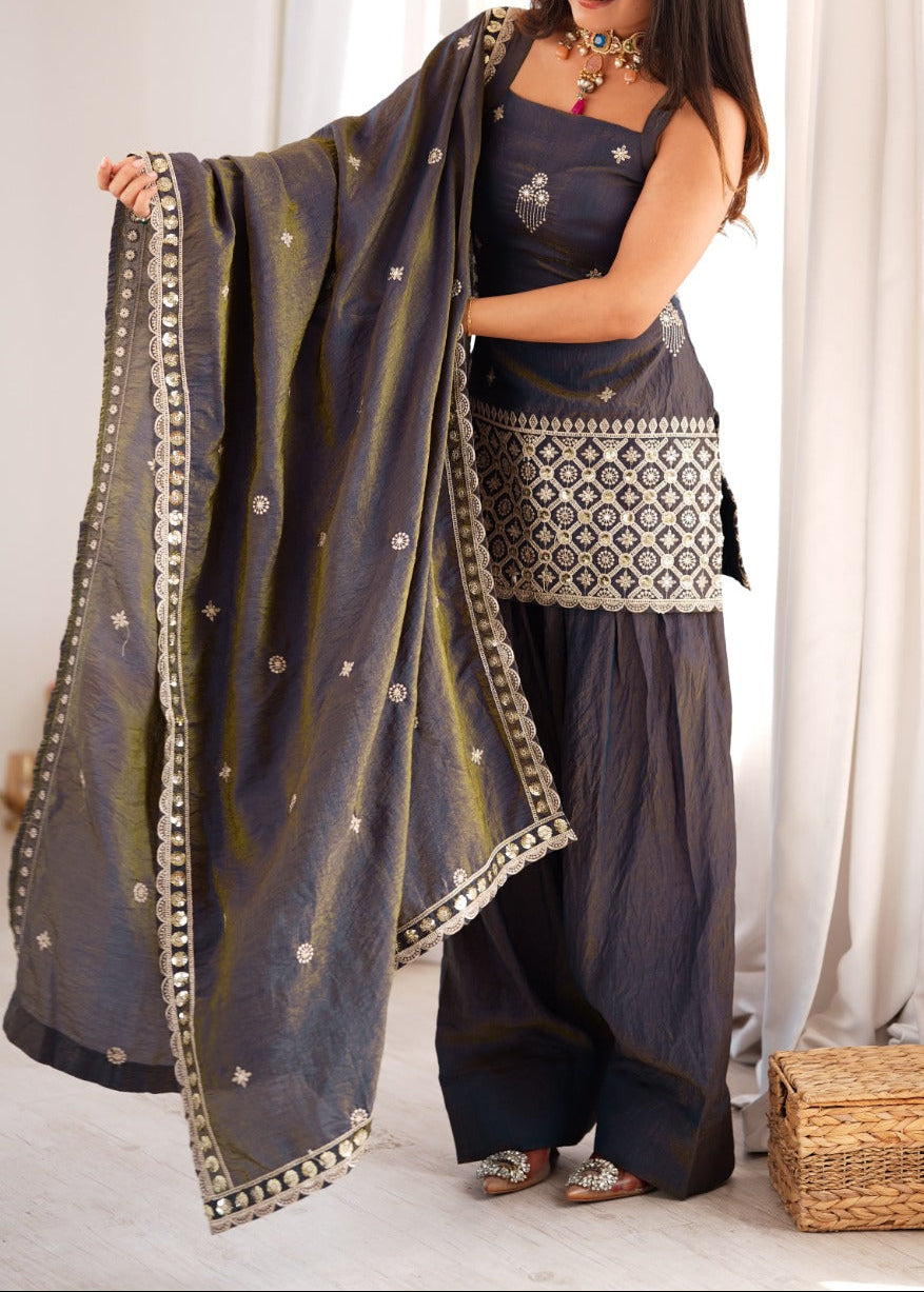 Premium Vichitra Silk Embroidery  Sequence & Jari Work Farshi Salwar Set