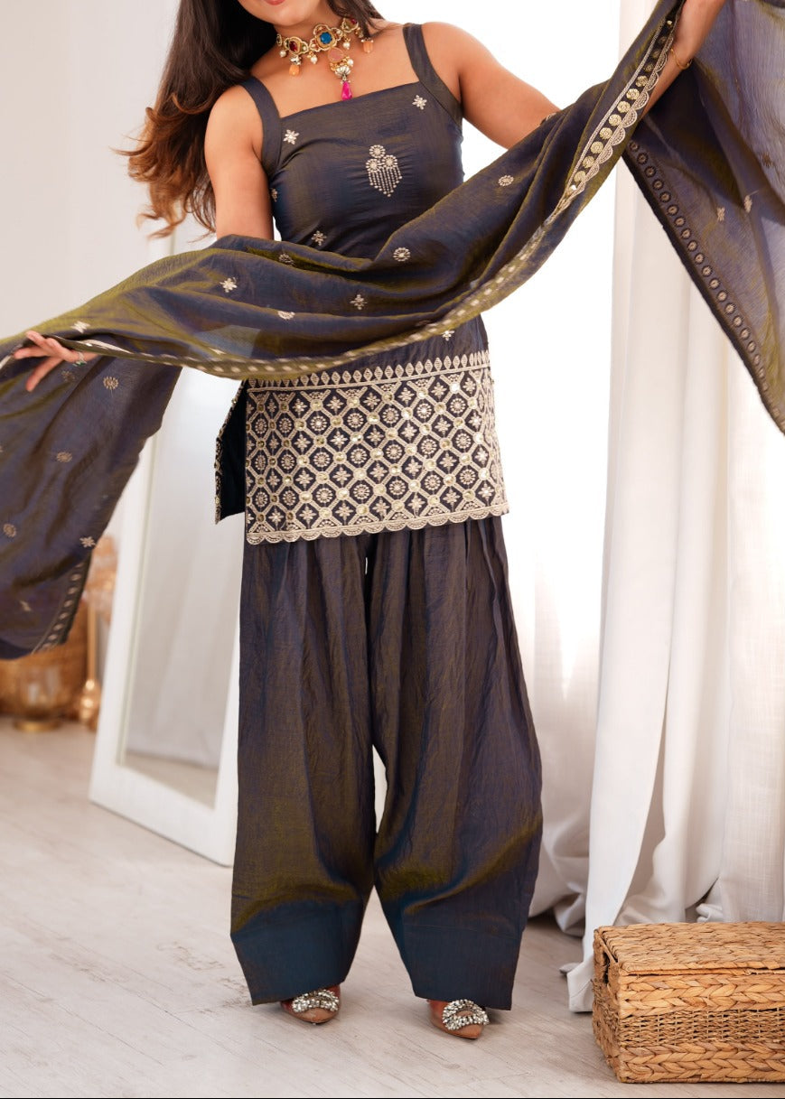 Premium Vichitra Silk Embroidery  Sequence & Jari Work Farshi Salwar Set