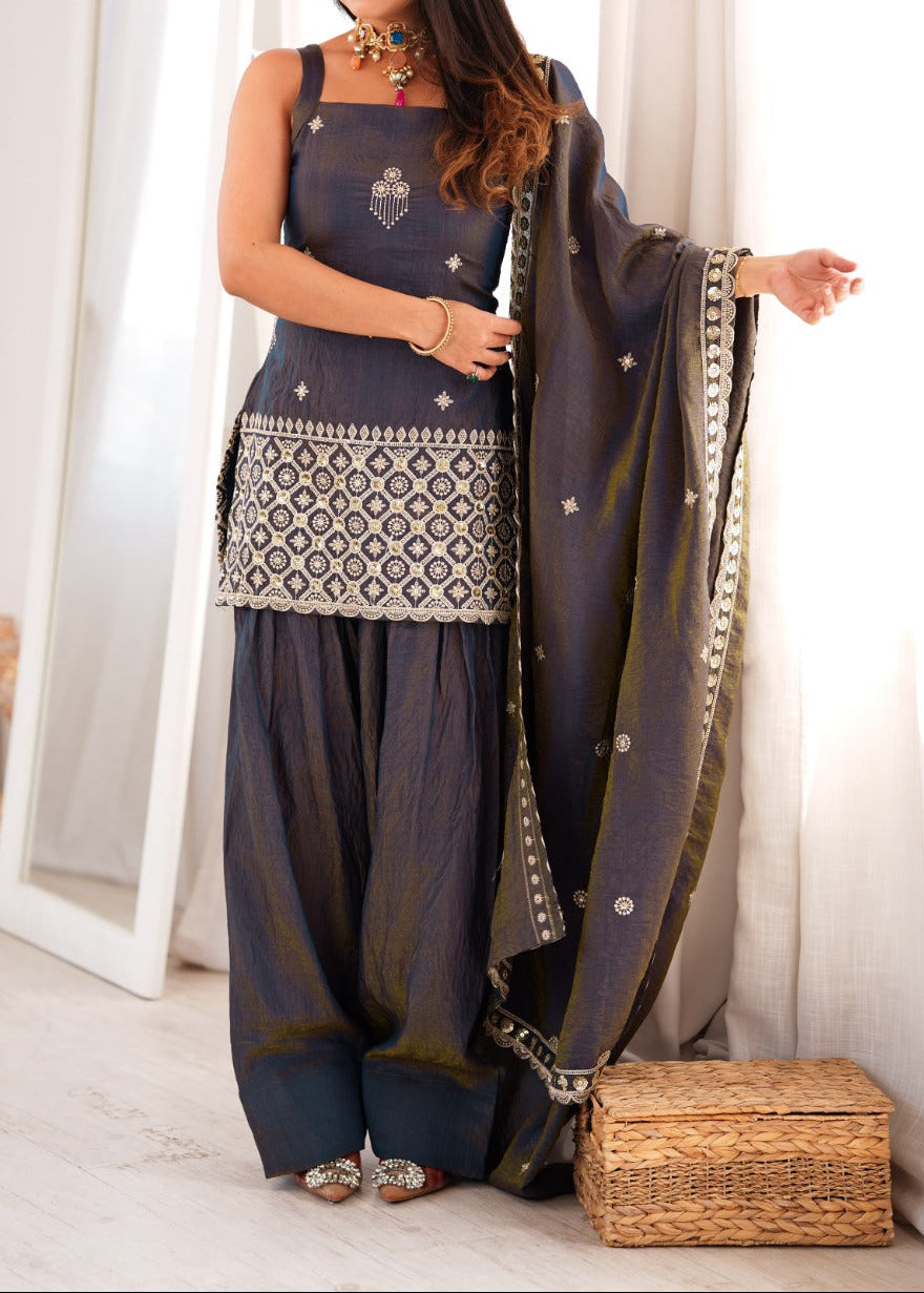 Premium Vichitra Silk Embroidery  Sequence & Jari Work Farshi Salwar Set