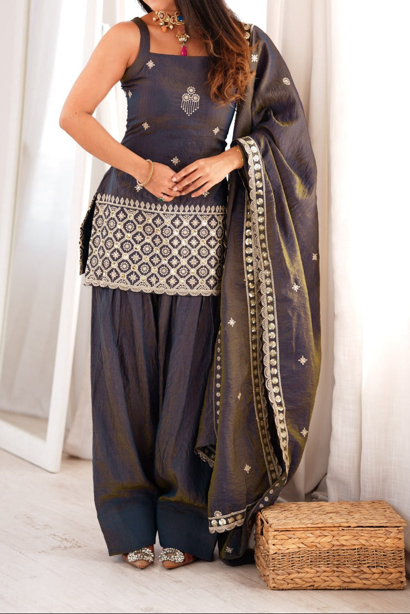 Premium Vichitra Silk Embroidery  Sequence & Jari Work Farshi Salwar Set