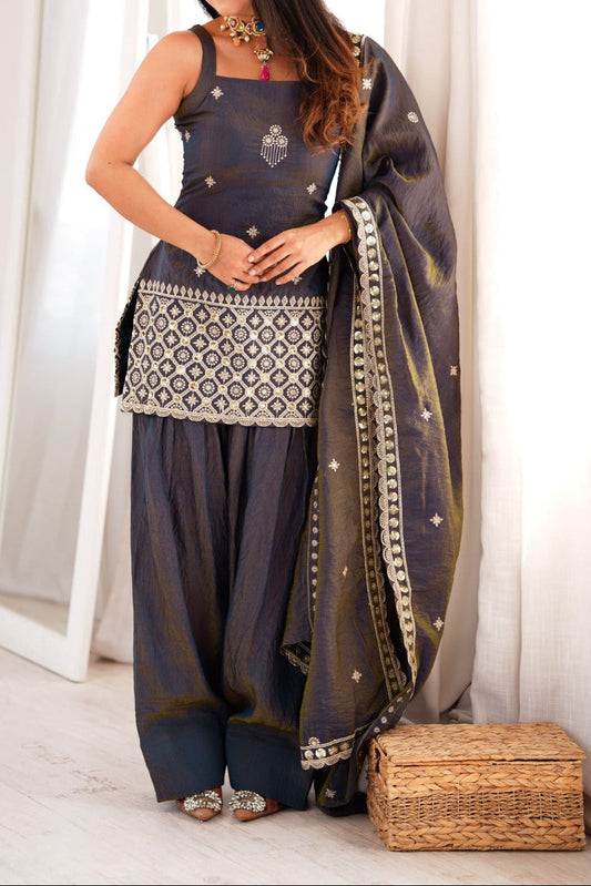 Premium Vichitra Silk Embroidery  Sequence & Jari Work Farshi Salwar Set