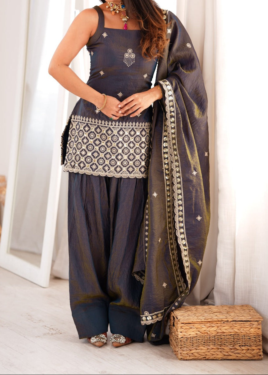 Premium Vichitra Silk Embroidery  Sequence & Jari Work Farshi Salwar Set