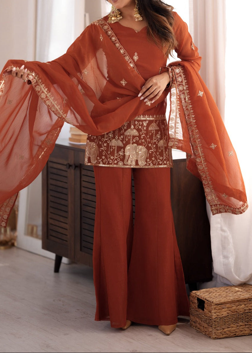 Gorgeous Crunchy Silk Embroidery Sequence & Jari  Work With Bell Bottom Set