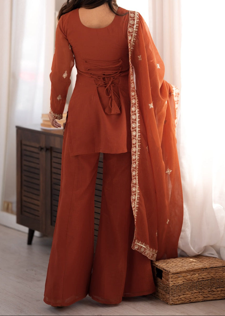 Gorgeous Crunchy Silk Embroidery Sequence & Jari  Work With Bell Bottom Set