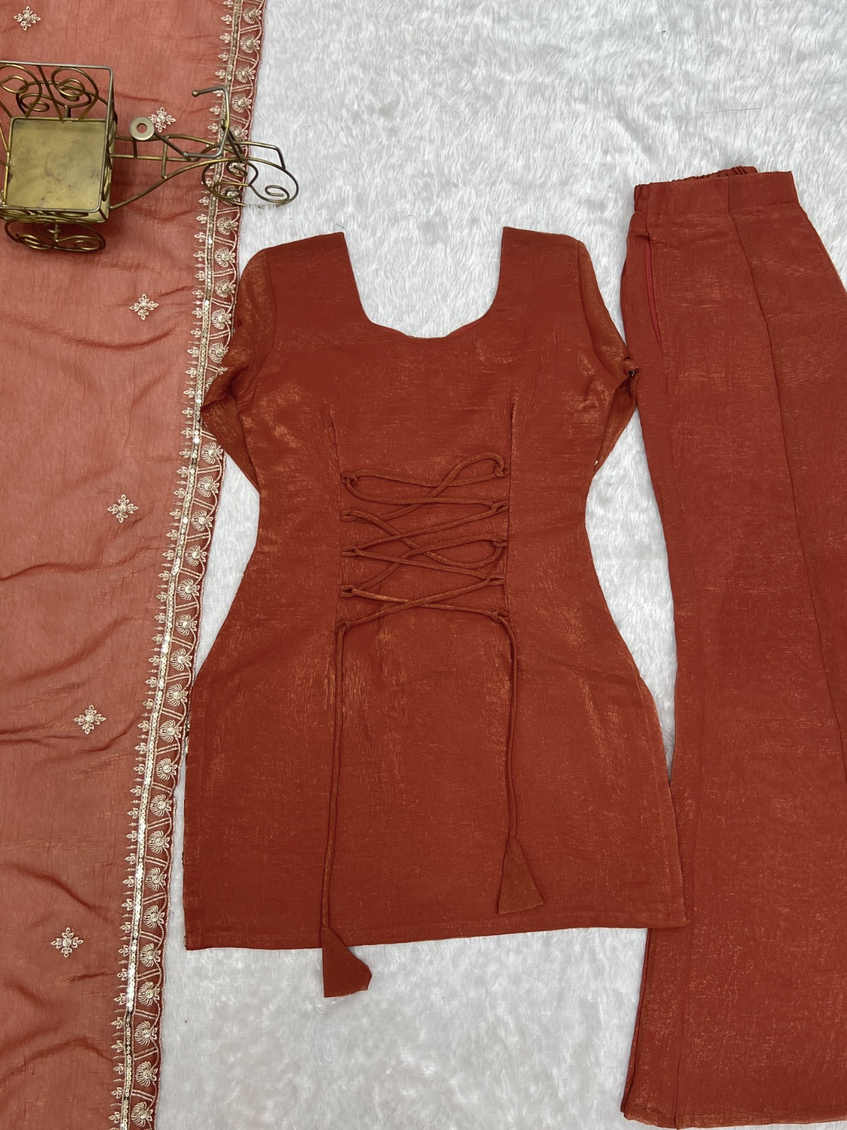 Gorgeous Crunchy Silk Embroidery Sequence & Jari  Work With Bell Bottom Set