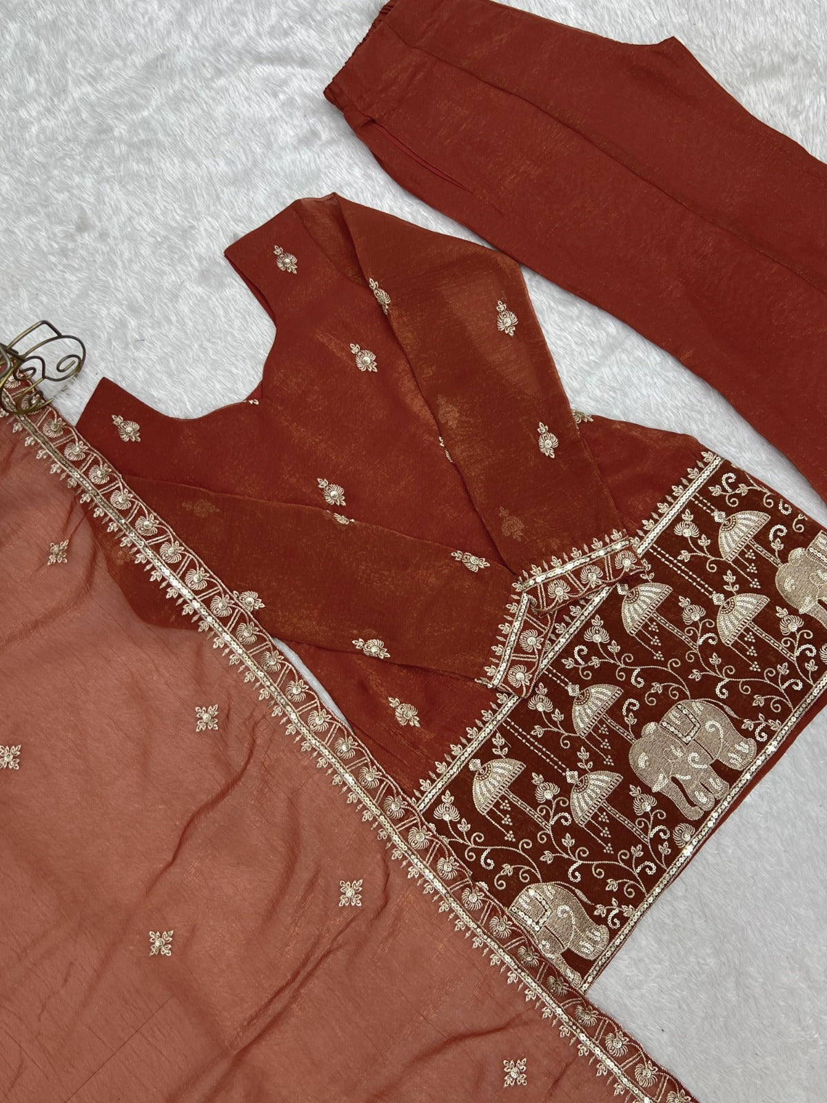 Gorgeous Crunchy Silk Embroidery Sequence & Jari  Work With Bell Bottom Set